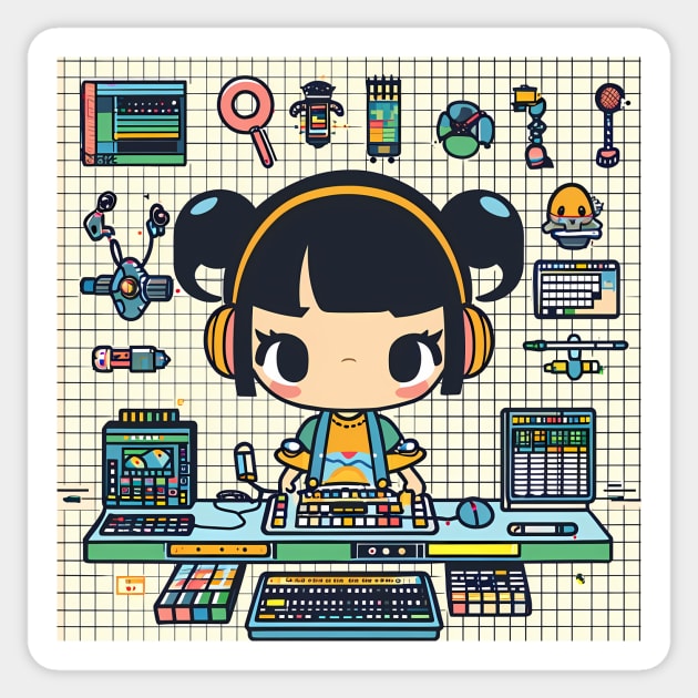 Nerd Girl with Gadgets Sticker by Polyshirt